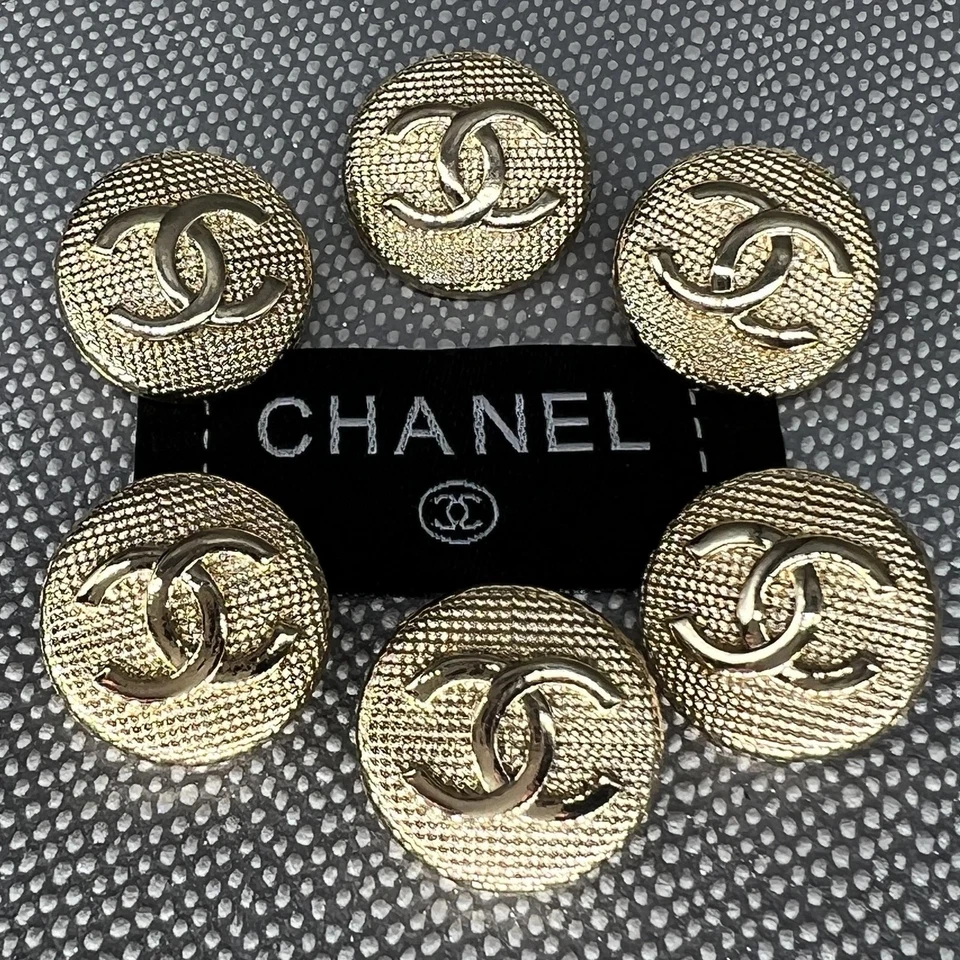 Ø 25 mm Set 6 Knöpfe Chanel CC Ersatzknöpfe Metall Gold Farbe Knopf Gestempelt - Bild 3 von 4