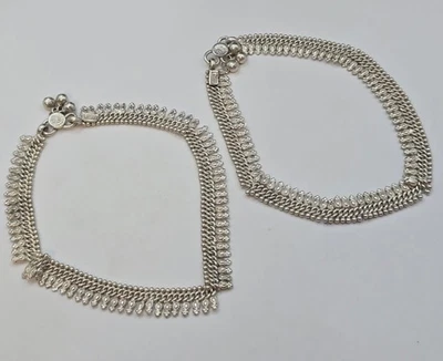 1 paar Antike Rajasthani Damen Fußketten Indien aus Echt Silber- 45,2 Gr. 26,5cm - Bild 1 von 4