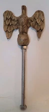 Antique Salvage Winged Eagle Gold Color Cast Metal Finial Flag Pole Topper 
