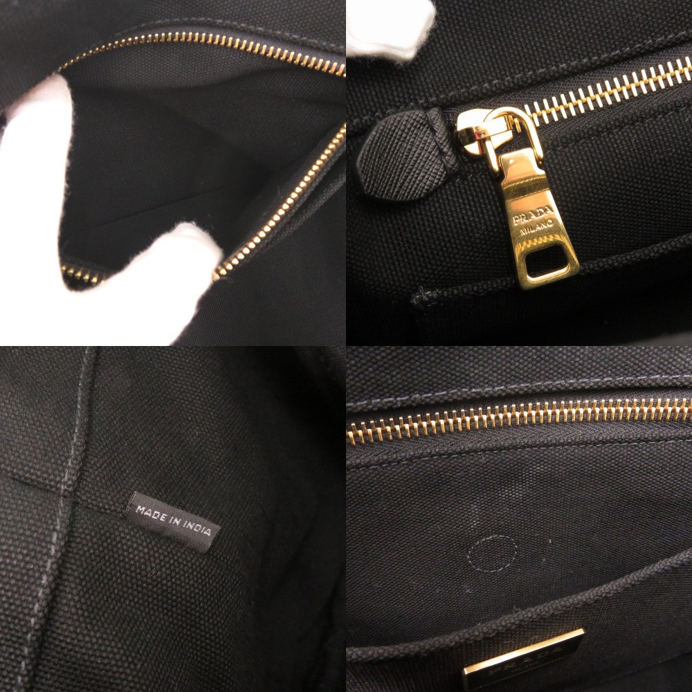 Excellent Condition Prada Canapa Canvas Black 2WAY Tote Bag Shoulder Bag Handbag thumbnail 9