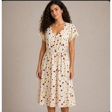 Madewell Dress 10 Cream Terrazzo Print Short Sleeve V-Neck Belted Cottagecore