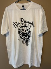 His Pumpkin T-Shirt Halloween Graphic Large Gildan Soft Style Unisex White New