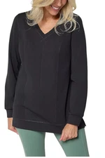 Denim & Co. Women's Active French Terry Rib Mix Tunic Blk