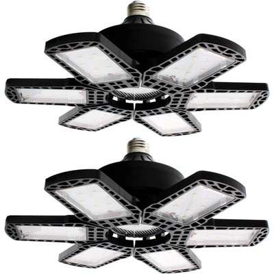 2 Pack Garage Light 200W 8000 Lumen w 6 Adjustable Panels E26/E27 Screw-in LED