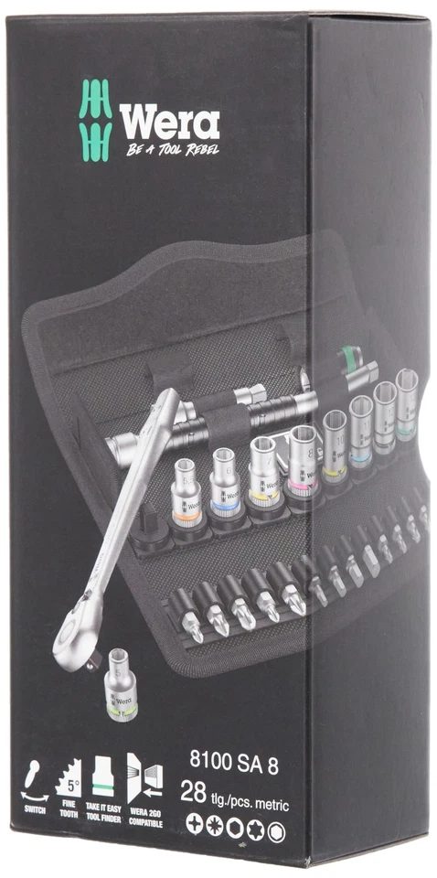 Wera Tools 8100 SA 8 Metal Multi Wrench 1/4 Inch 28 PC Switch Lever Metric - Image 3 of 4