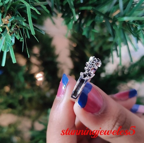 Lab Created 1CT Round Cut Black Diamond Wedding Band Ring 14K White Gold Finish - Picture 5 of 7