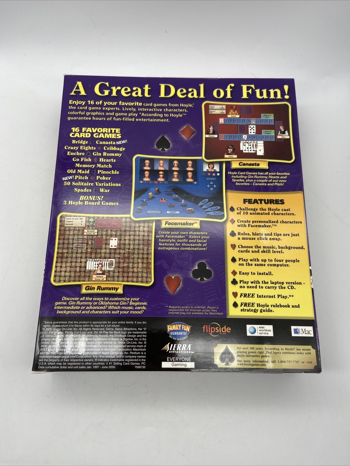 Sierra Attractions Hoyle 16 Card Games Big Box Computer Game 2001 Win