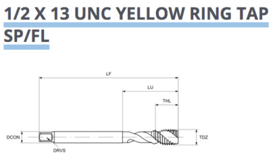 1/2 - 13 UNC GEWINDEBOHRER SPIRALNUT 2B GELBER RING HSS-E EUROPA TOOL TM65169320 P317