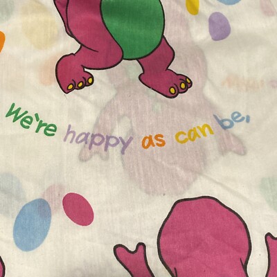 Vintage Barney Dinosaur Bed Sheets Twin Set 1 Flat, 1 Fitted