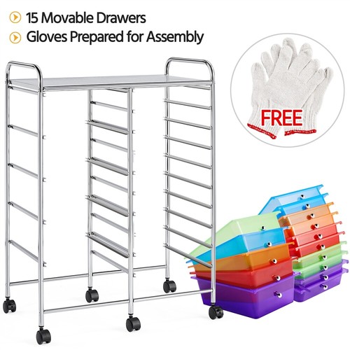 15 Drawers Storage Cart Mobile Rolling Utility Cart Bin Home Office Organizer - Picture 3 of 18