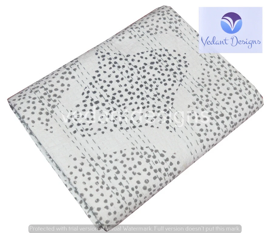 Edredón de algodón hecho a mano Kantha doble/individual estampado de bloques indio Foto 2 de 4