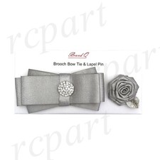 Men's microfiber Brooch Bow Tie  flower lapel pin set Gray solid formal wedding