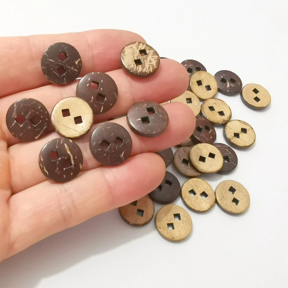 Rare circular square Natural coconut shell buttons 15mm 2 hole 3 mm DIY charm - Image 4 of 4