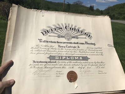 Oversized 1916 Duff s College Diploma Paper Ephemera 22x17