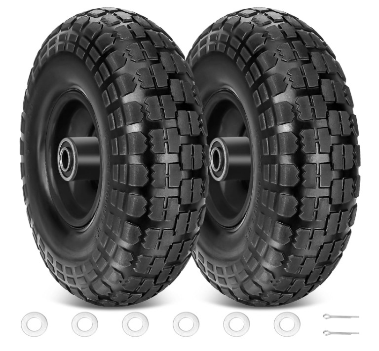 10" Solid Tires 2 Pack Flat Free Replacement 4.10/3.50-4 Dolly Wheel Assemblies