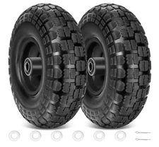 10" Solid Tires 2 Pack Flat Free Replacement 4.10/3.50-4 Dolly Wheel Assemblies