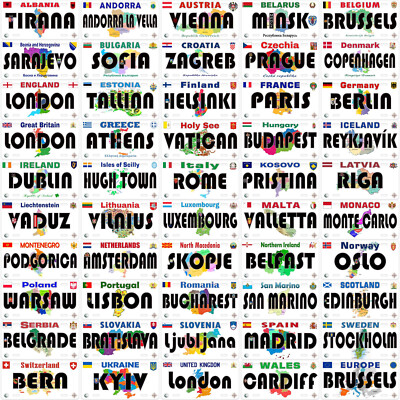 Europe Countries and Capital City Novelty Car License Plate