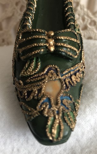 Vintage Resin Collectible Shoe Beautiful Dark Green Lovely Design Gold - Picture 3 of 12