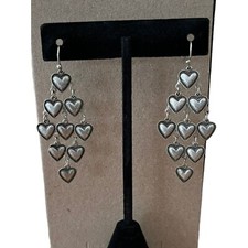 Silver Tone Heart Chandelier Earrings Dangle Love Valentine's Day Gift