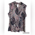 Tommy Hilfiger Paisley Print Sleeveless Blouse Top Keyhole Large