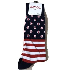 Davco Baseball American Flag Socks Size 8-12 Men  s Crew New Tags AR184