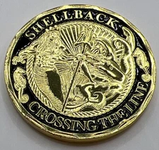 * US Navy Challenge Coin, Gold Shellback US Navy Values Challenge Collectible