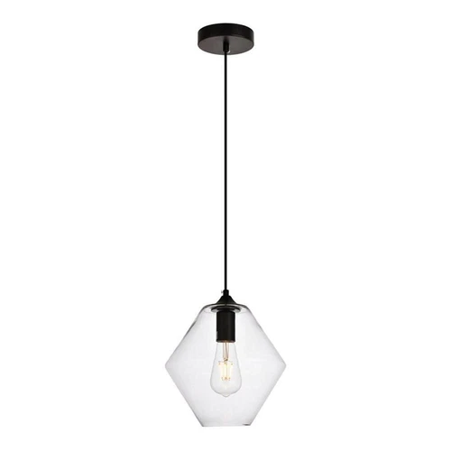 Living District Placido 1-Light Transitional Metal Pendant in Black and Clear - Picture 1 of 6