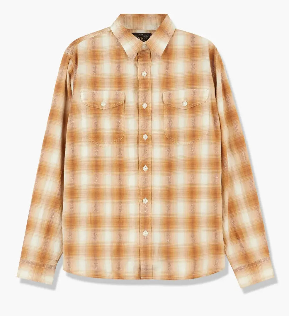 Ralph Lauren RRL Mens Plaid Checked Tan Cream Ombre Western