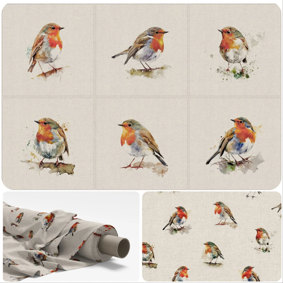 ROBIN Linen Look Cotton Fabric - CUSHION PANELS and by the Metre