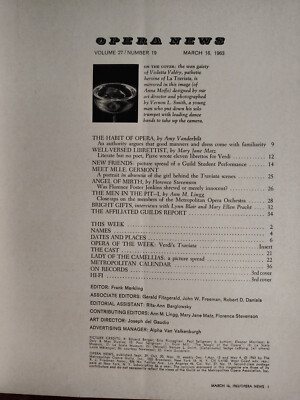 Rare METROPOLITAN OPERA NEWS March 16 1963 La Traviata Florence
