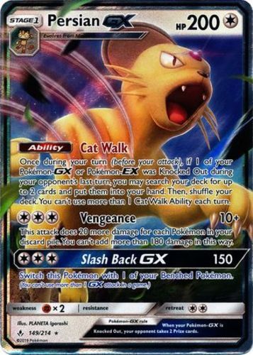 LP Pokemon Persian GX - 149/214 - Ultra Rare Lightly Played Unbroken Bonds