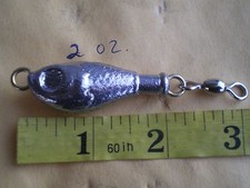 50 PCS. FISH HEAD FLUKE JIG, 2 OZ. W/#3 CRANE SWIVEL/INLINE STYLE, UNPAINTED