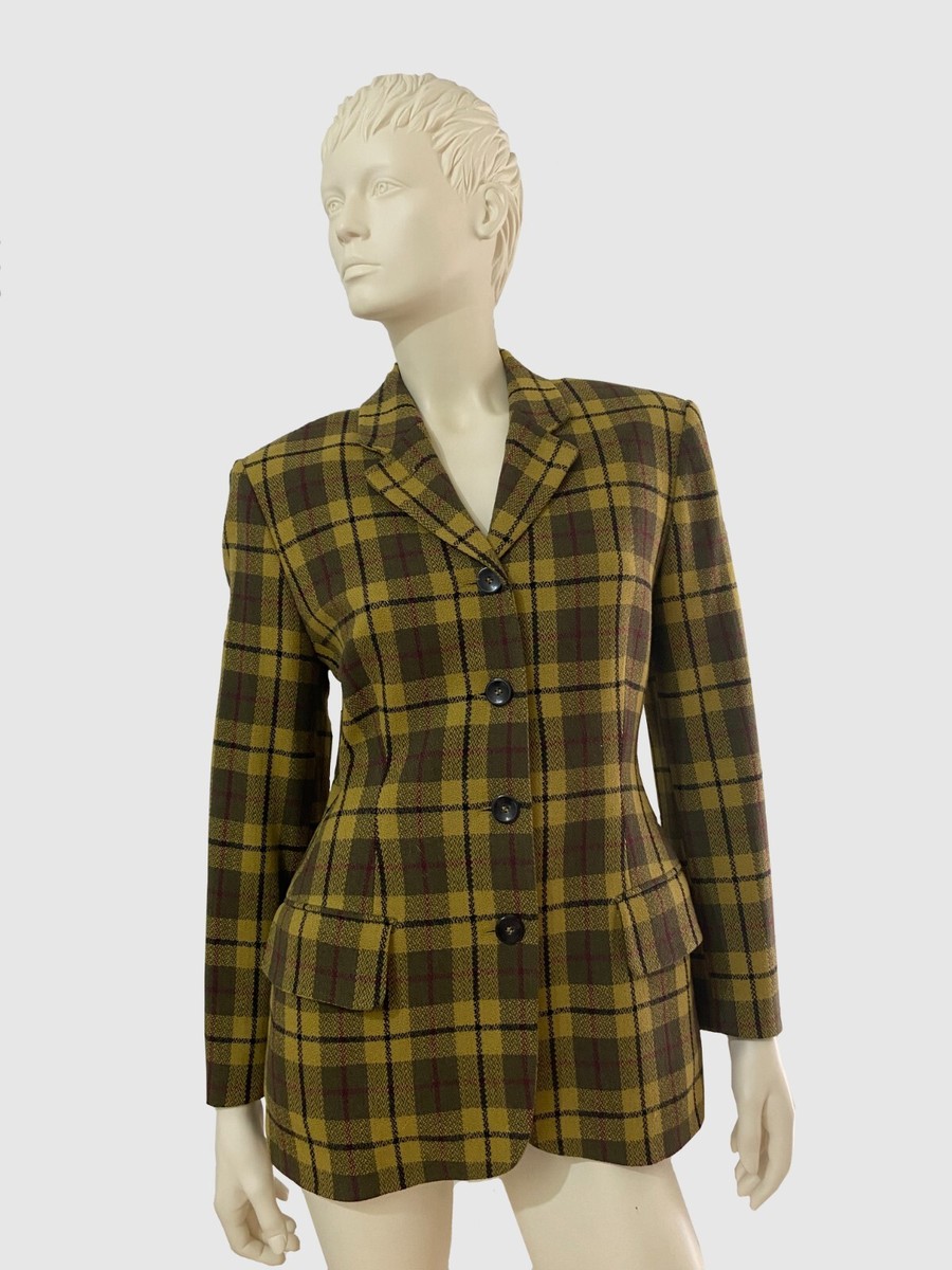 JIL SANDER Hourglass Vintage Women's Cashmere Plaid Check Blazer