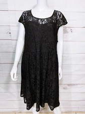 Lane Bryant Womens Fit & Flare Dress Size 28 Black Lace Floral Lined Side Zip
