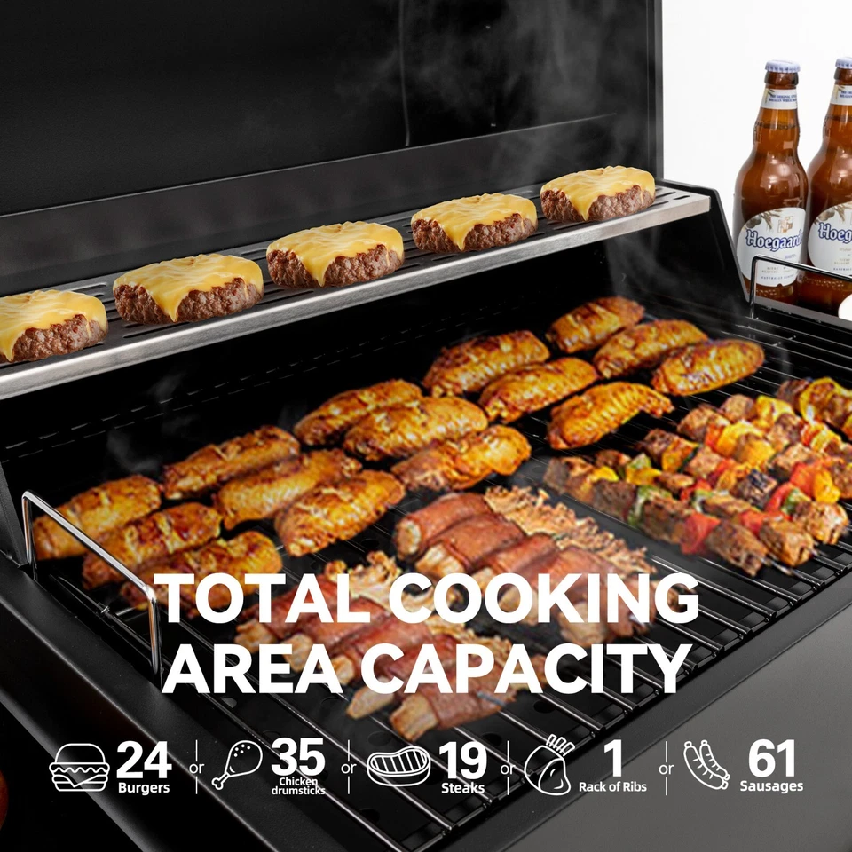 24-дюймовый подвижный угольный гриль для барбекю Royal Gourmet с 2 складными боковыми полками - Изображение 2 из 4