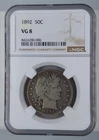 1892 P Barber Half Dollar .50C NGC VG 8 Key Date 1st Year Issue 934k Minted