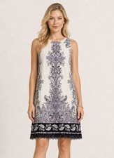 LOFT Womens Paisley Linen Blend Sleeveless Dress Size 6 Lace Trim $149