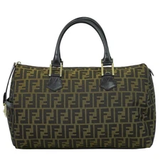 FENDI Zucca 8BL105 Canvas Travel Boston Handbag Brown Gold