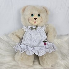 Vtg 1998 Fisher Price Berry Jane Teddy Bear Plush Wearing Dress Flocked Face 9"