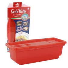 Microwave Pasta Cooker- The Original Fasta Pasta (Red)- Quickly Cooks up to 4 Se