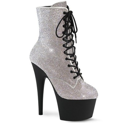 Sale ADORE-1020RS Pleaser High Heels Plateaustiefelette silber Strass schwarz 40