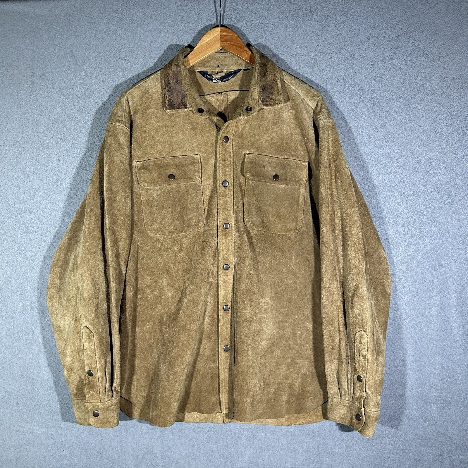 Vintage Polo Ralph Lauren Leather Suede Overshirt Shirt Jacket Gentleman Size XL