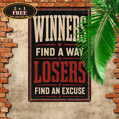 Winners Find A Way Motivational Bedroom Quote Metal Tin Sign Art