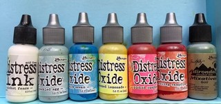 Tim Holtz Distress Oxide reinkers set of 6 & gold mixatives used