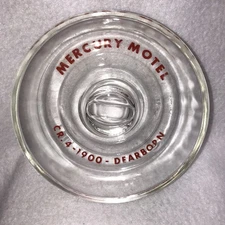 VINTAGE Mercury Motel Dearborn ADVERTISING ASHTRAY HAZEL ATLAS GLASS Michigan