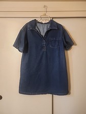 Denim Shift Dress Womens 4 S Blue Chambray Denim Short  Sleeve Pockets Pullover 