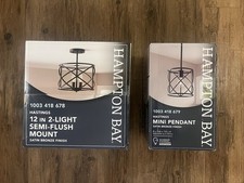 NEW 2-Set Hampton Bay Hastings Oil Rubbed Bronze Pendant Light Semi Flush Mount