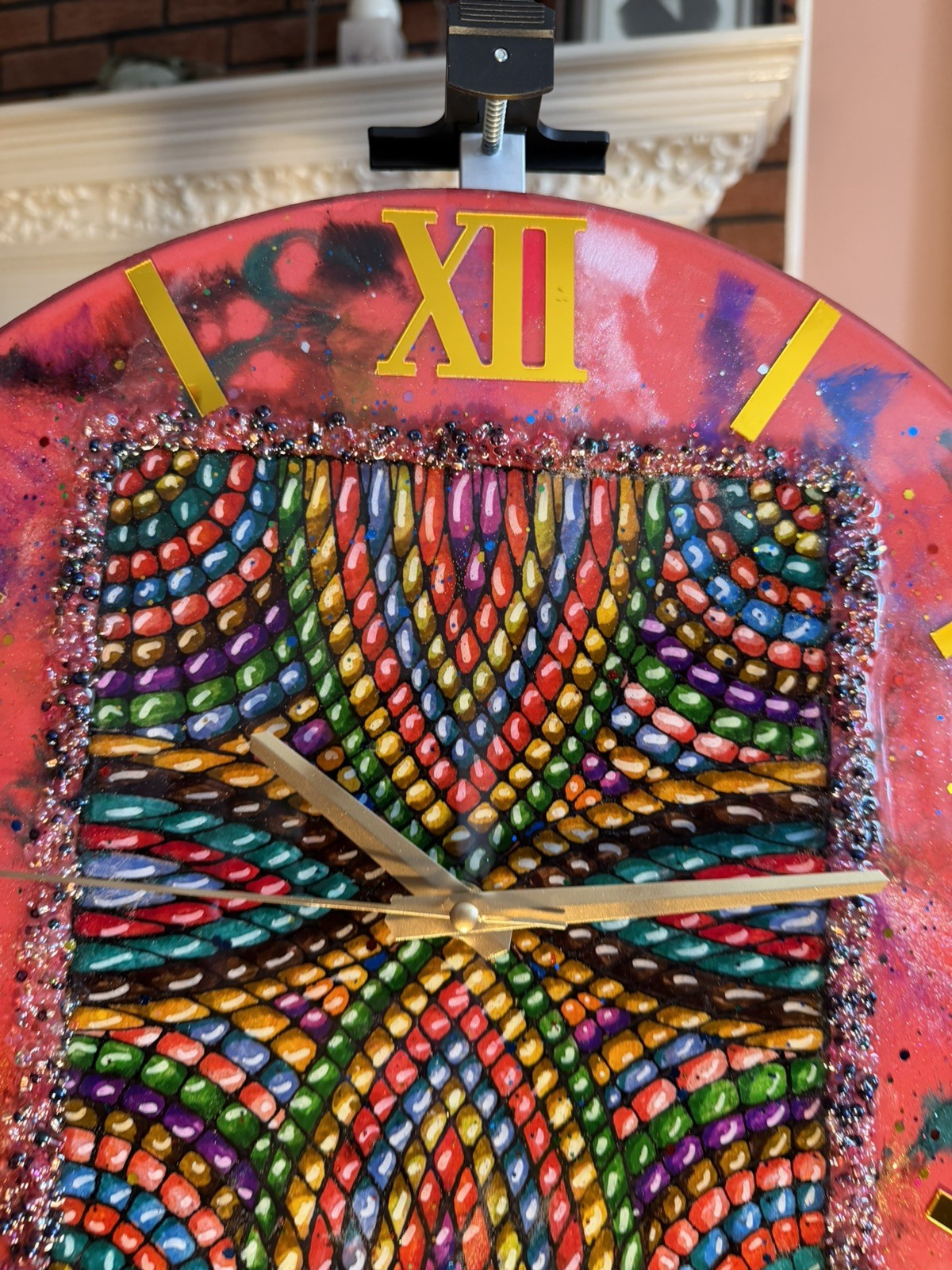 Handmade Resin Art Wall Clock Colorful Mosaic Roman Numeral Luxury Statement