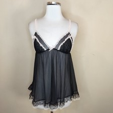 Victoria  s Secret Sheer Chemise Babydoll Nightie Small Pink Ruffled Bow Coquette