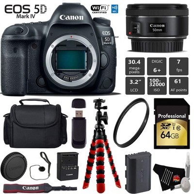 Canon EOS 5D Mark IV DSLR Camera with 50mm f/1.8 STM Lens + Wireless Remote + UV